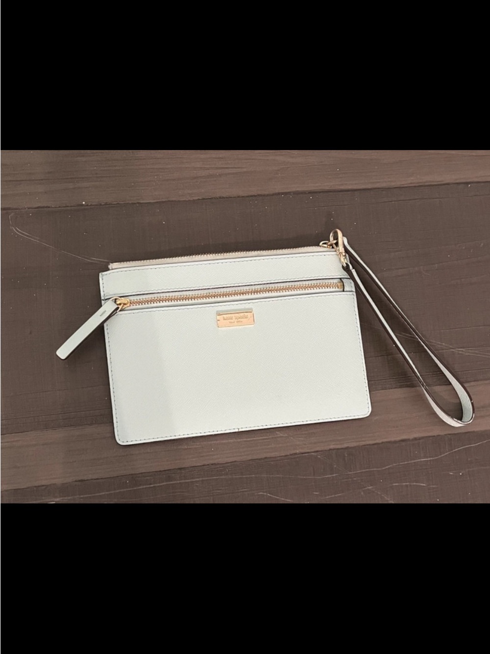 kate spade pale blue double-zip wristlet with gold hardware